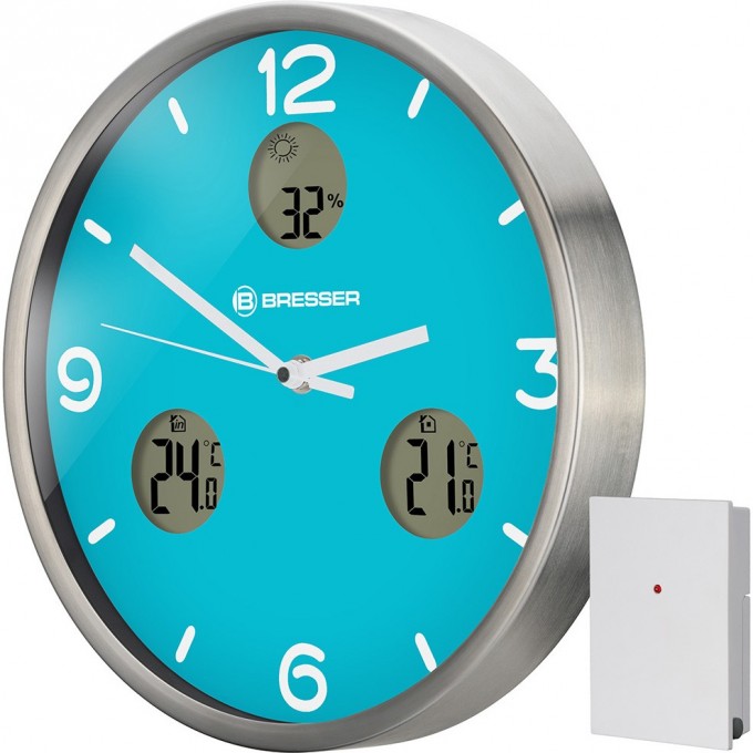 Часы настенные BRESSER MyTime io NX Thermo/Hygro, 30 см, голубые 76463