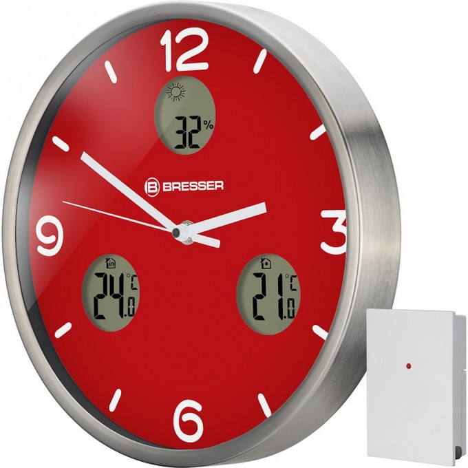 Часы настенные BRESSER MyTime io NX Thermo/Hygro, 30 см, красные 76462