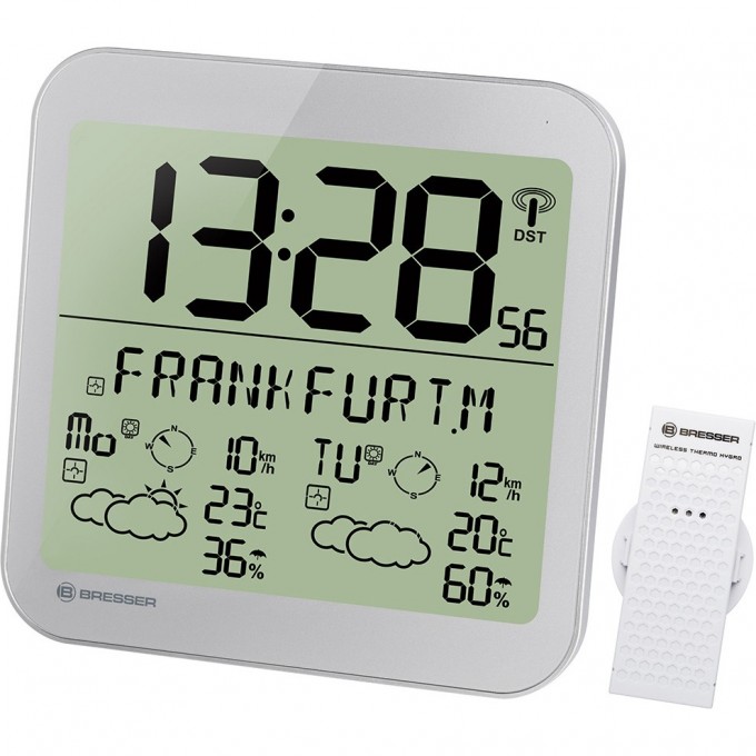 Часы настенные BRESSER MyTime Meteotime LCD, серебристые 74650