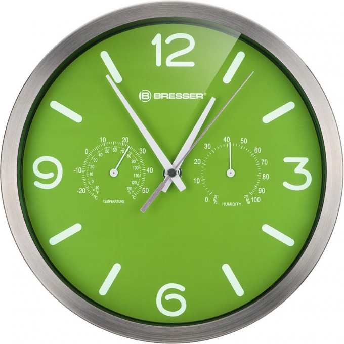 Часы настенные BRESSER MyTime ND DCF Thermo/Hygro, 25 см, зеленые 76439