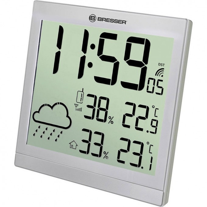 Метеостанция (настенные часы) BRESSER TemeoTrend JC LCD с радиоуправлением, серебристая 73269